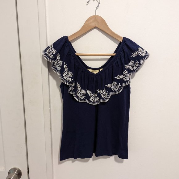 Anthropologie Moulinette Soeurs Navy Embroidered Top - Picture 2 of 6